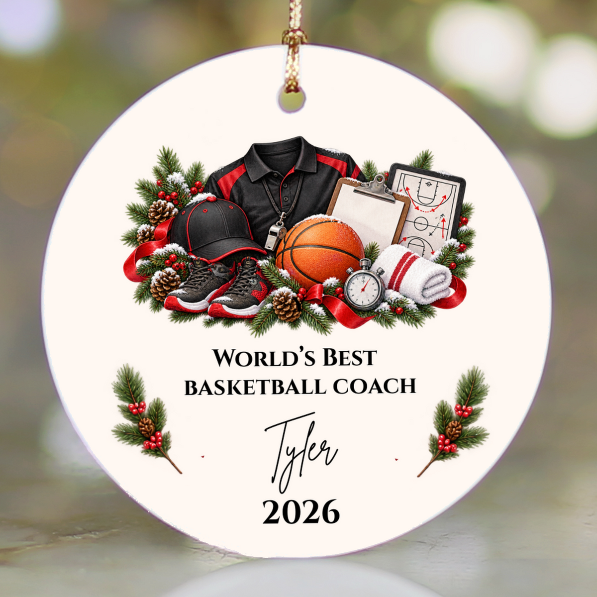 Personalized Basketball Coach Ornament, Basketball Coach Christmas Gift for Men Women, Custom Name Year, Coach Appreciation Gift