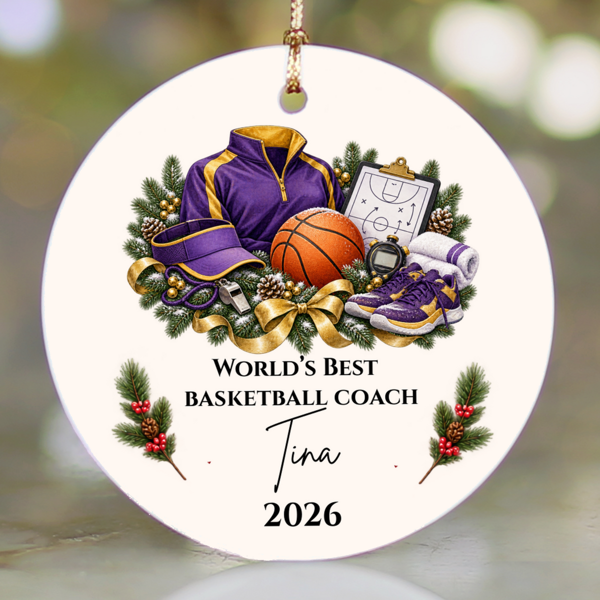 Personalized Basketball Coach Ornament, Basketball Coach Christmas Gift for Men Women, Custom Name Year, Coach Appreciation Gift