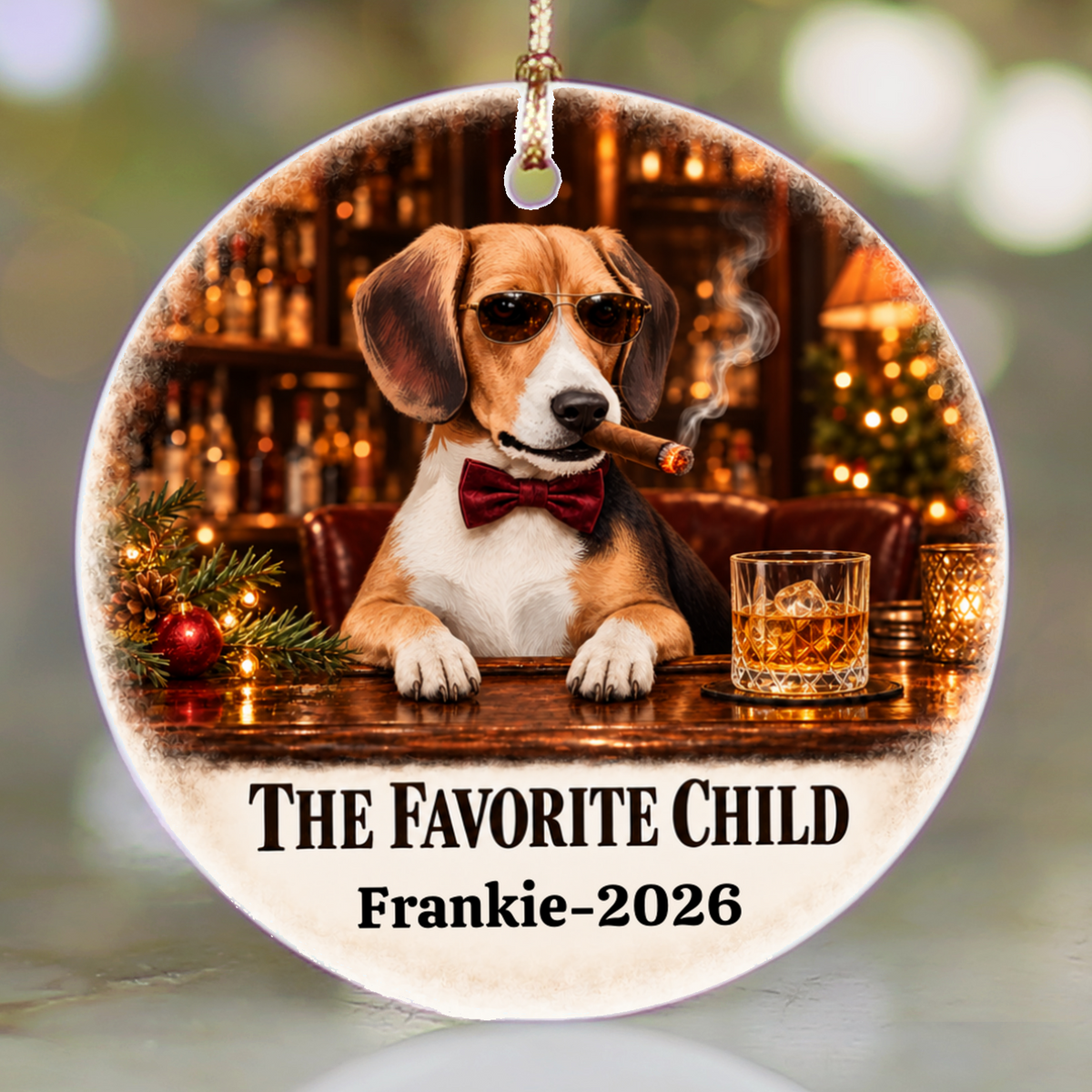 Personalized Dog Photo Christmas Ornament, The Favorite Child, Custom Pet Portrait, Funny Dog Lover Gift, Name and Year Ceramic Keepsake