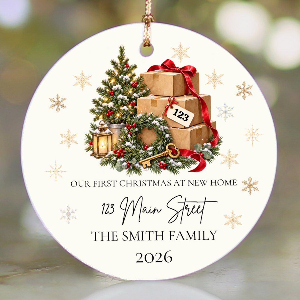 Personalized First Christmas in New Home Ornament, Custom Address Christmas Decoration, Moving Boxes Ornament, New Homeowner Housewarming Gift