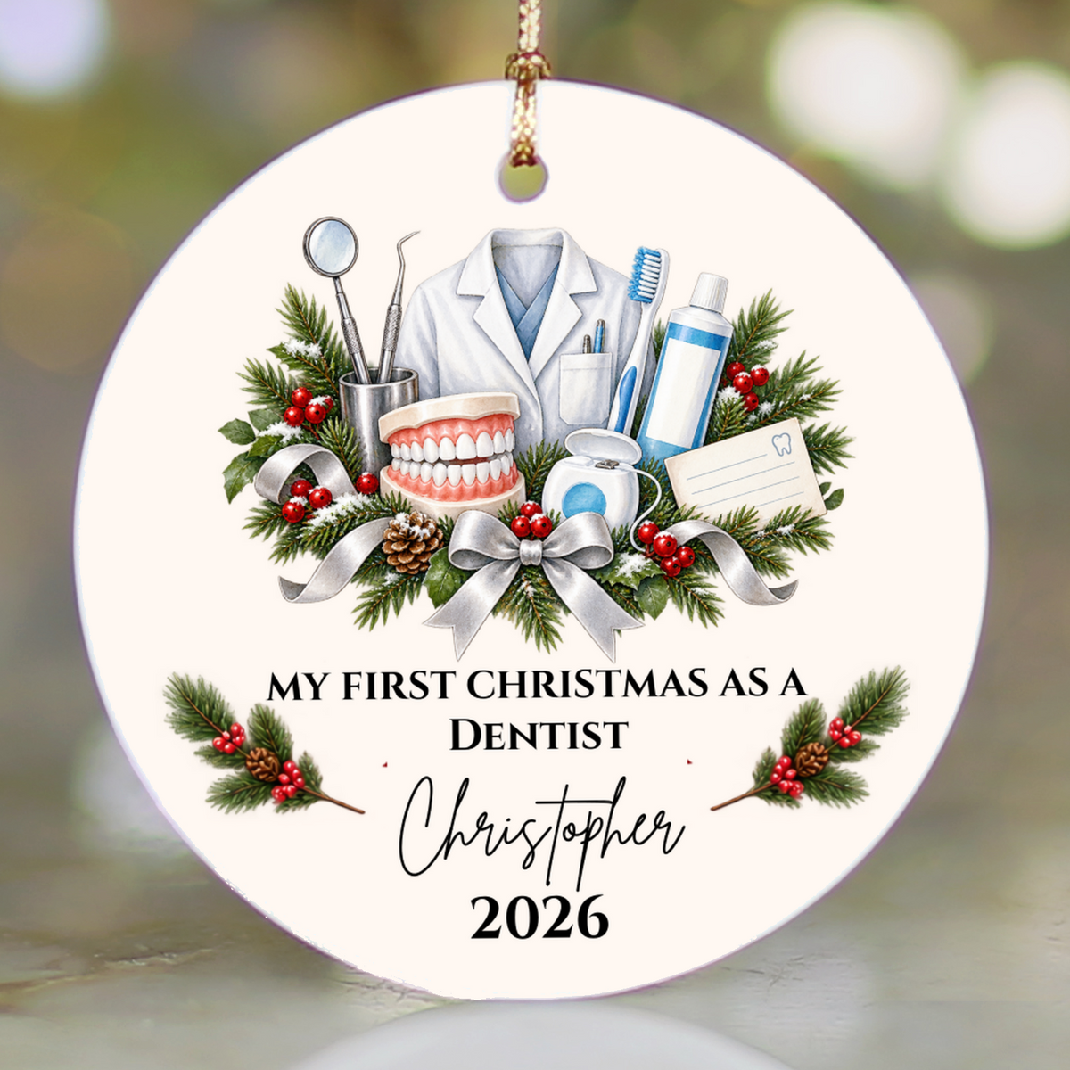 Personalized Dentist Christmas Ornament, First Christmas as a Dentist, Dental School Graduation Gift, Custom Dentist Name Ornament