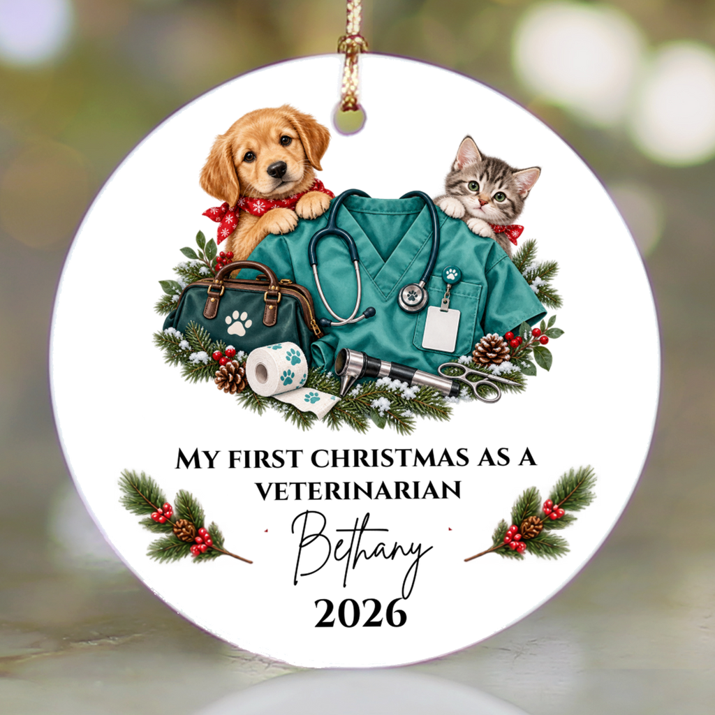 Personalized Veterinarian Christmas Ornament, Vet Tech Gift, First Christmas as a Vet, Veterinary Graduation Gift, Custom Name Year - Mallard Moon