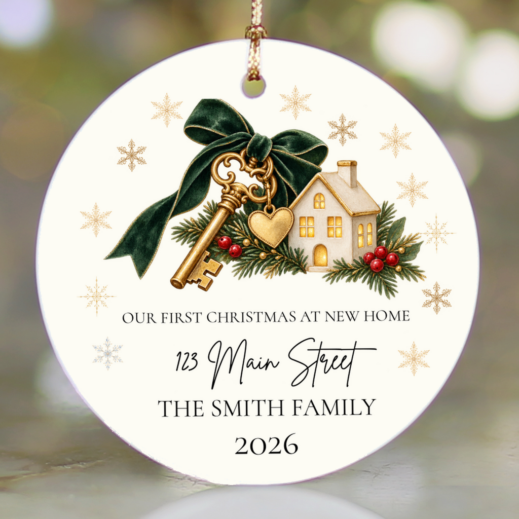 Personalized First Christmas in New Home Ornament, Custom House Key Christmas Decoration, New Homeowner Gift, Housewarming Keepsake