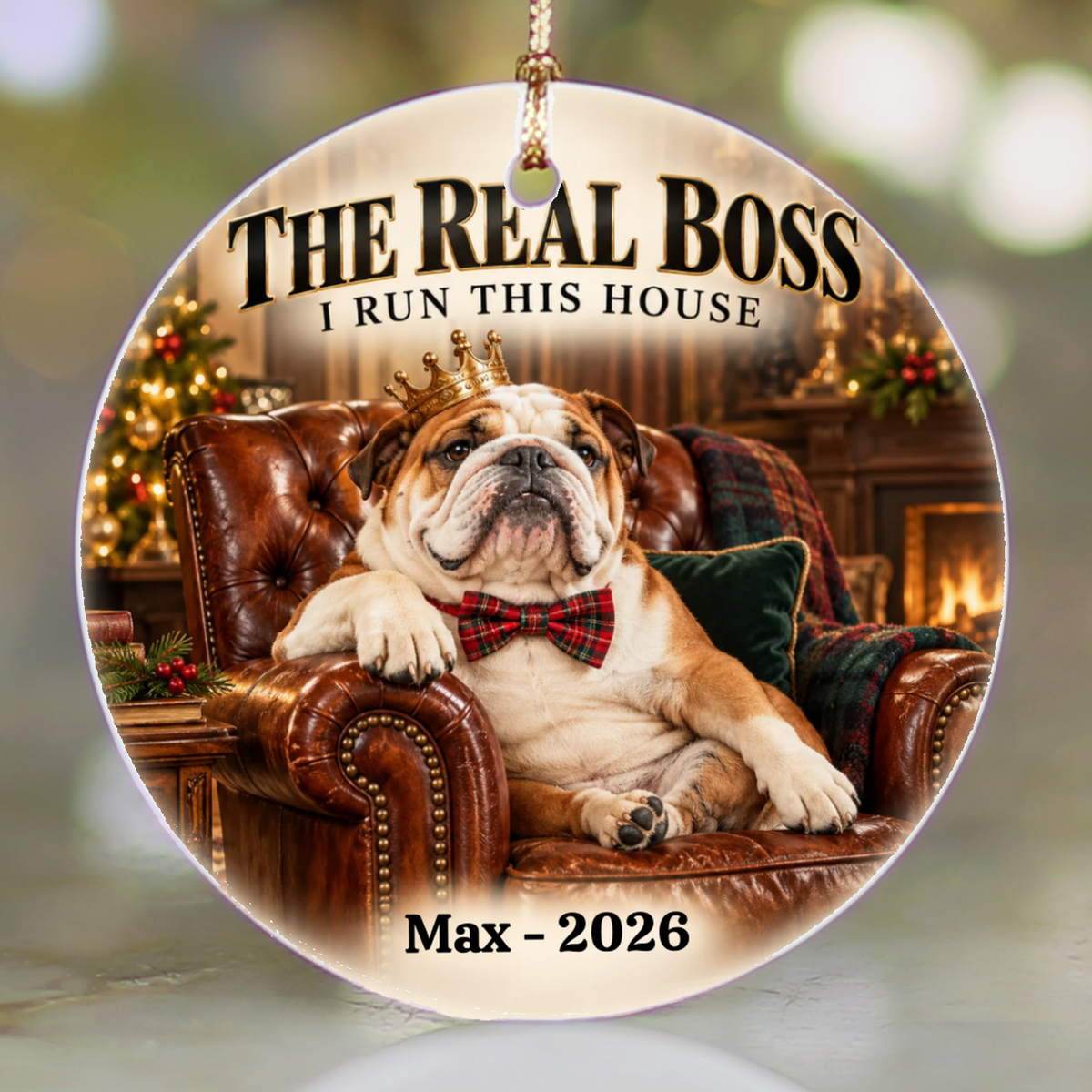 Personalized Pet Photo Christmas Ornament, Custom Dog or Cat Ornament, The Real Boss, Funny Pet Lover Gift, Name and Year Keepsake