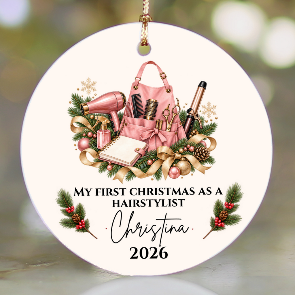 Personalized Hairstylist, Barber Christmas Ornament, First Christmas as a Hairdresser, Custom Hair Stylist Gift, Cosmetologist Graduation Keepsake