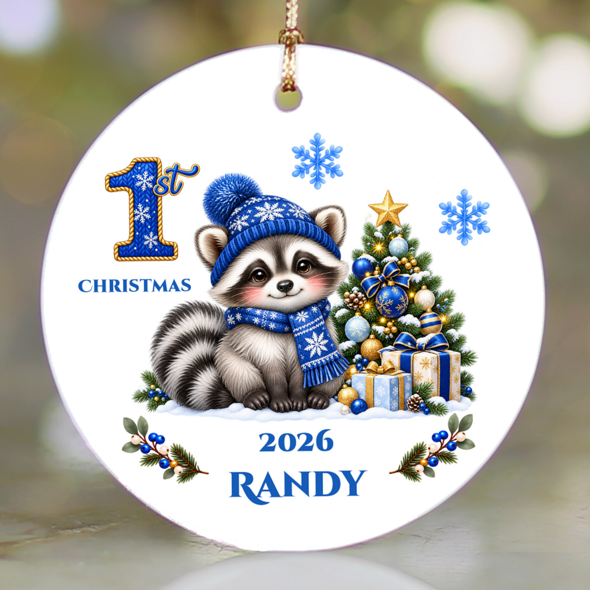 Raccoon Holiday Decor, Baby's First, Second, Third Christmas Ornament, Holiday Decor, Ceramic Tree Decoration 3 Inch