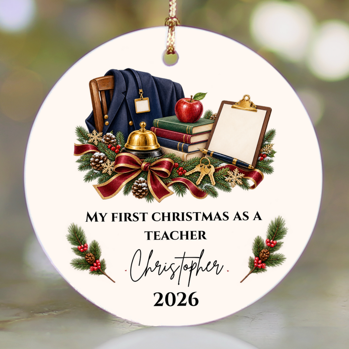 Personalized Teacher Christmas Ornament, First Christmas as a Teacher Gift, Custom Teacher Name Ornament, Teacher Appreciation Keepsake