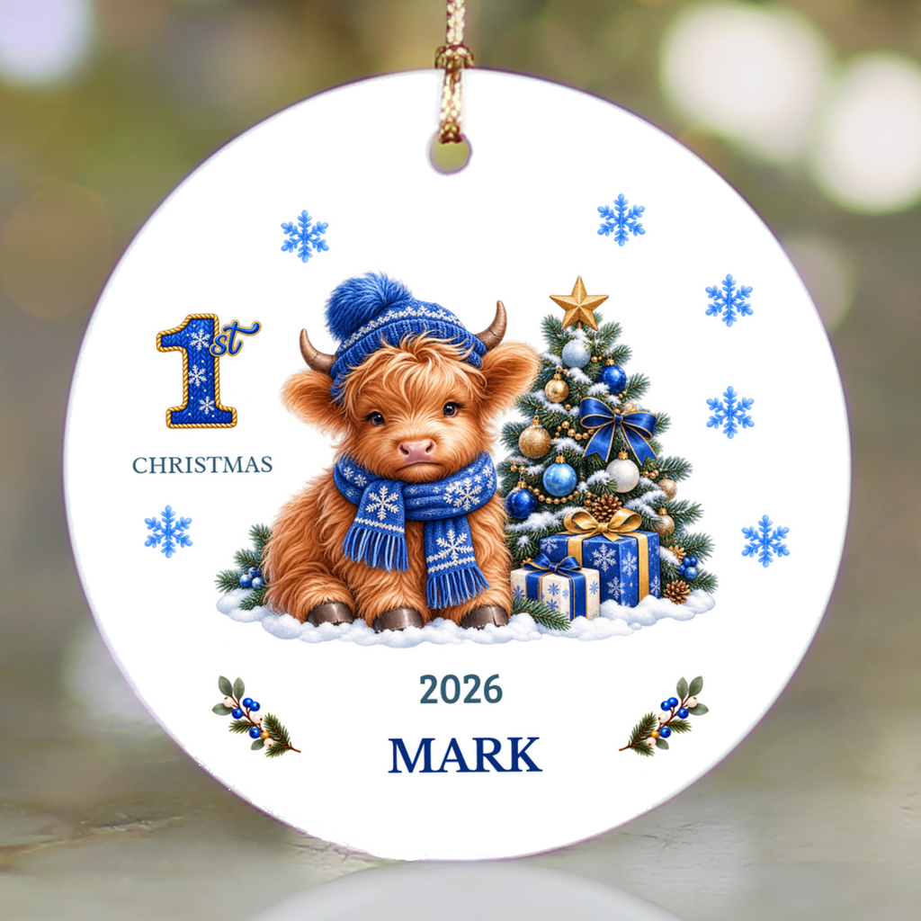 Personalized Christmas Ornament – 1st Christmas 2026 Custom Name Keepsake, 3 Inch Ceramic Holiday Decor