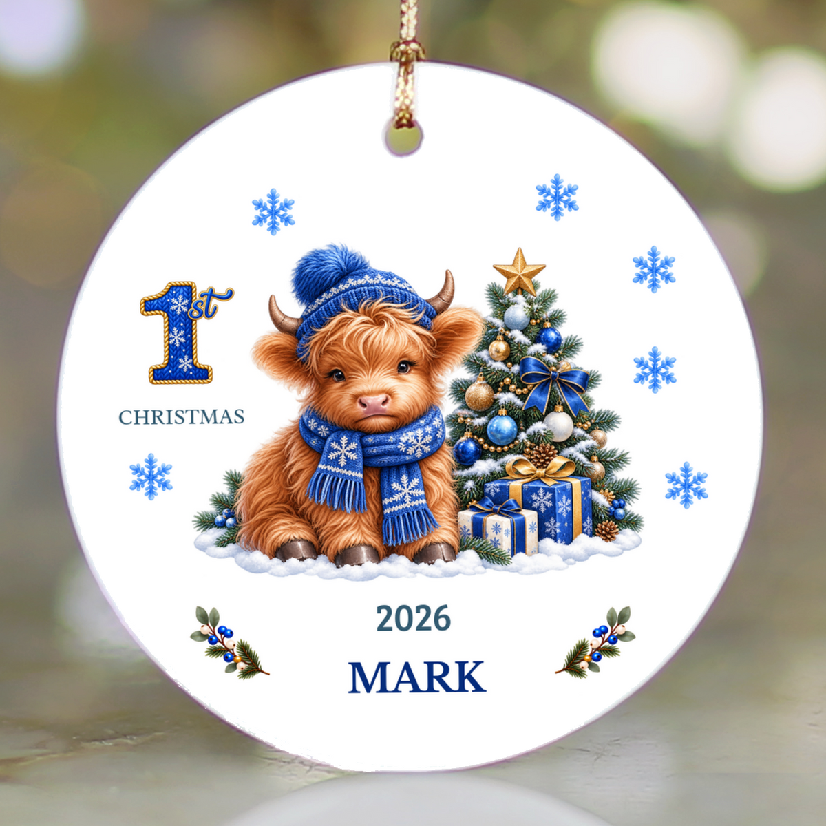Personalized Christmas Ornament – 1st Christmas 2026 Custom Name Keepsake, 3 Inch Ceramic Holiday Decor