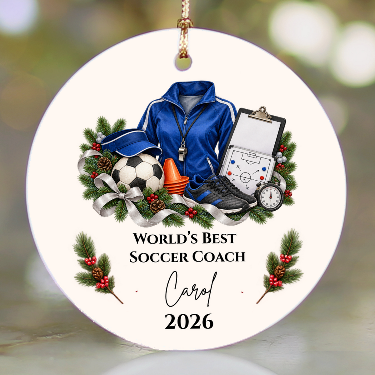 Personalized Soccer Coach Ornament, Custom Football Coach Christmas Gift, Coach Appreciation Gift for Men Women, Name Year Keepsake