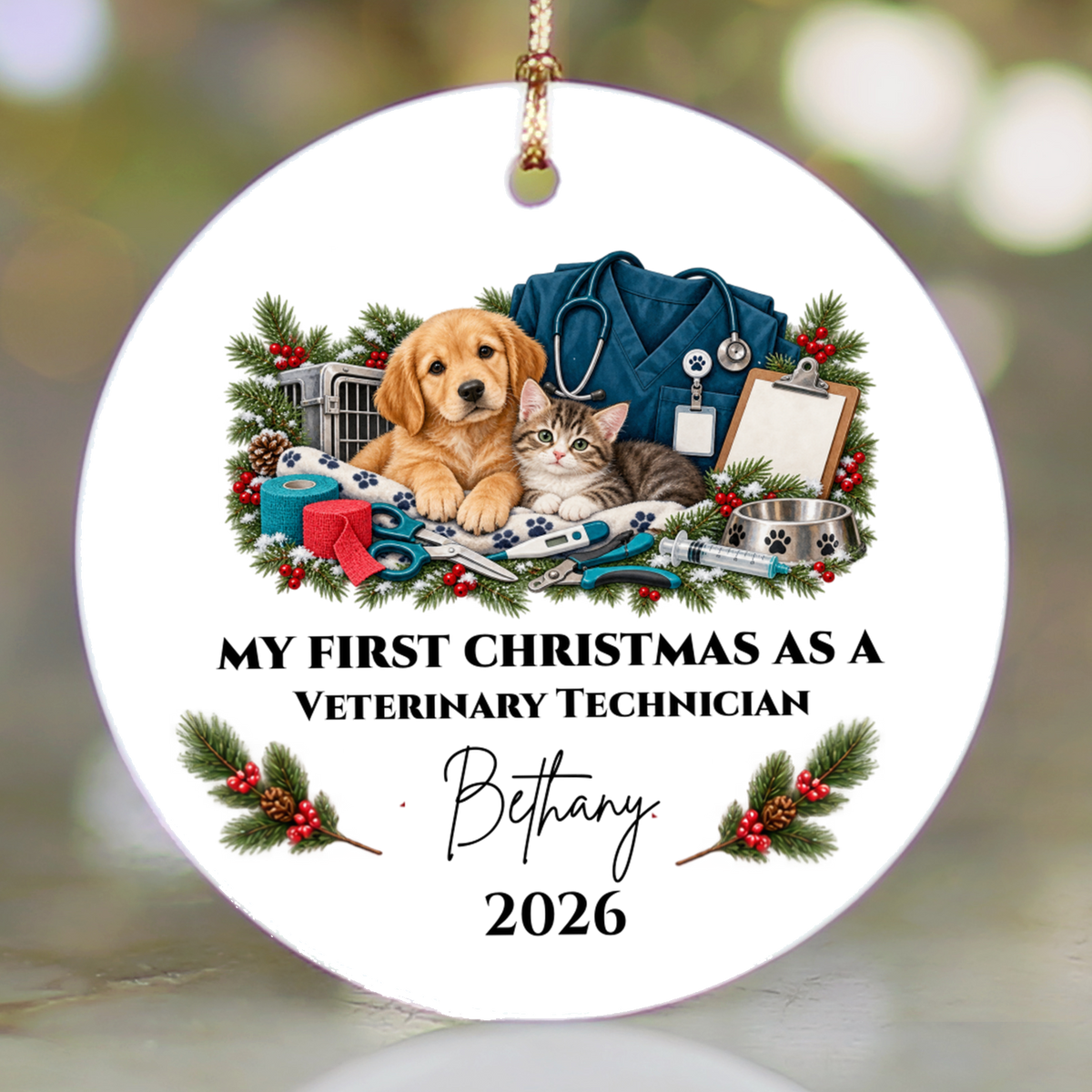 Personalized Veterinarian Christmas Ornament, Vet Tech Gift, First Christmas as a Vet, Veterinary Graduation Gift, Custom Name Year - Mallard Moon