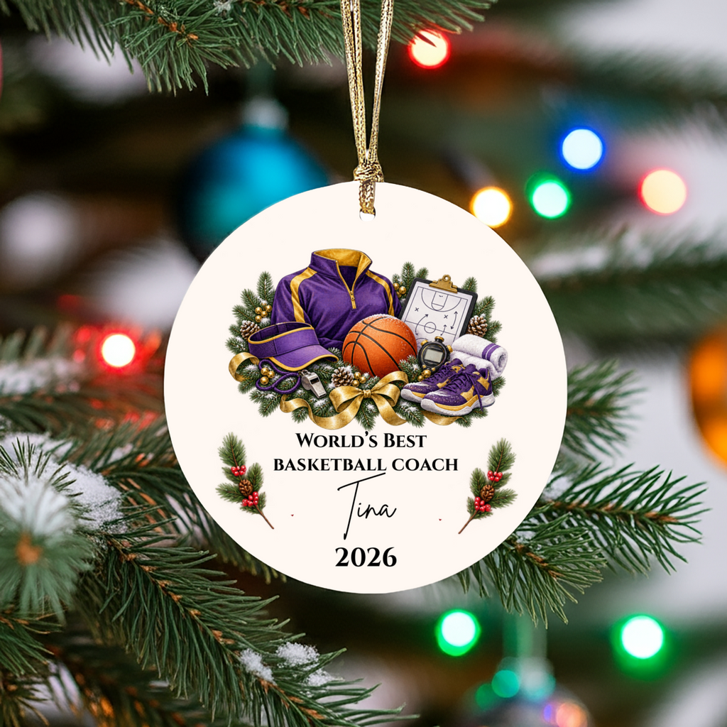 Personalized Basketball Coach Ornament, Basketball Coach Christmas Gift for Men Women, Custom Name Year, Coach Appreciation Gift