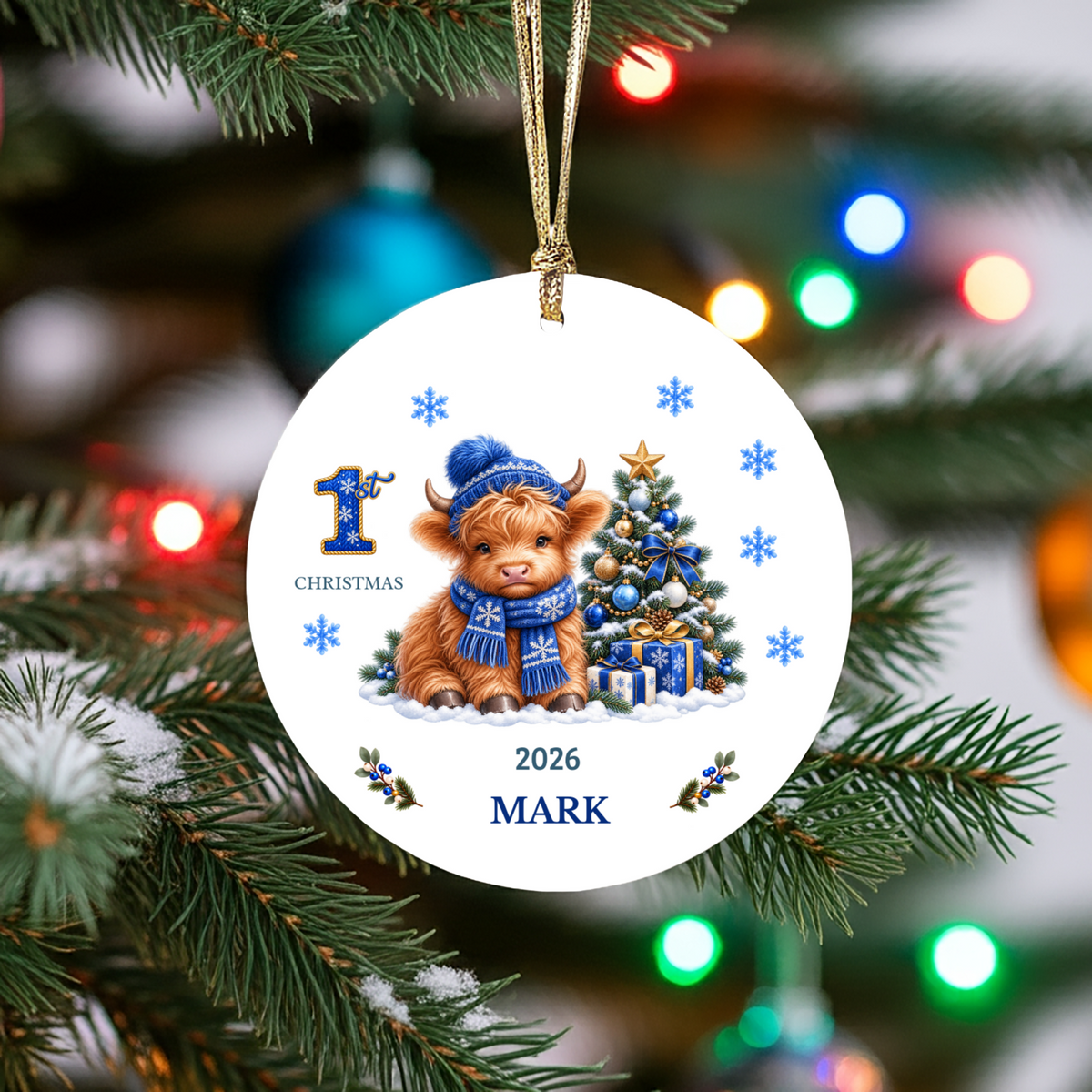 Personalized Christmas Ornament – 1st Christmas 2026 Custom Name Keepsake, 3 Inch Ceramic Holiday Decor
