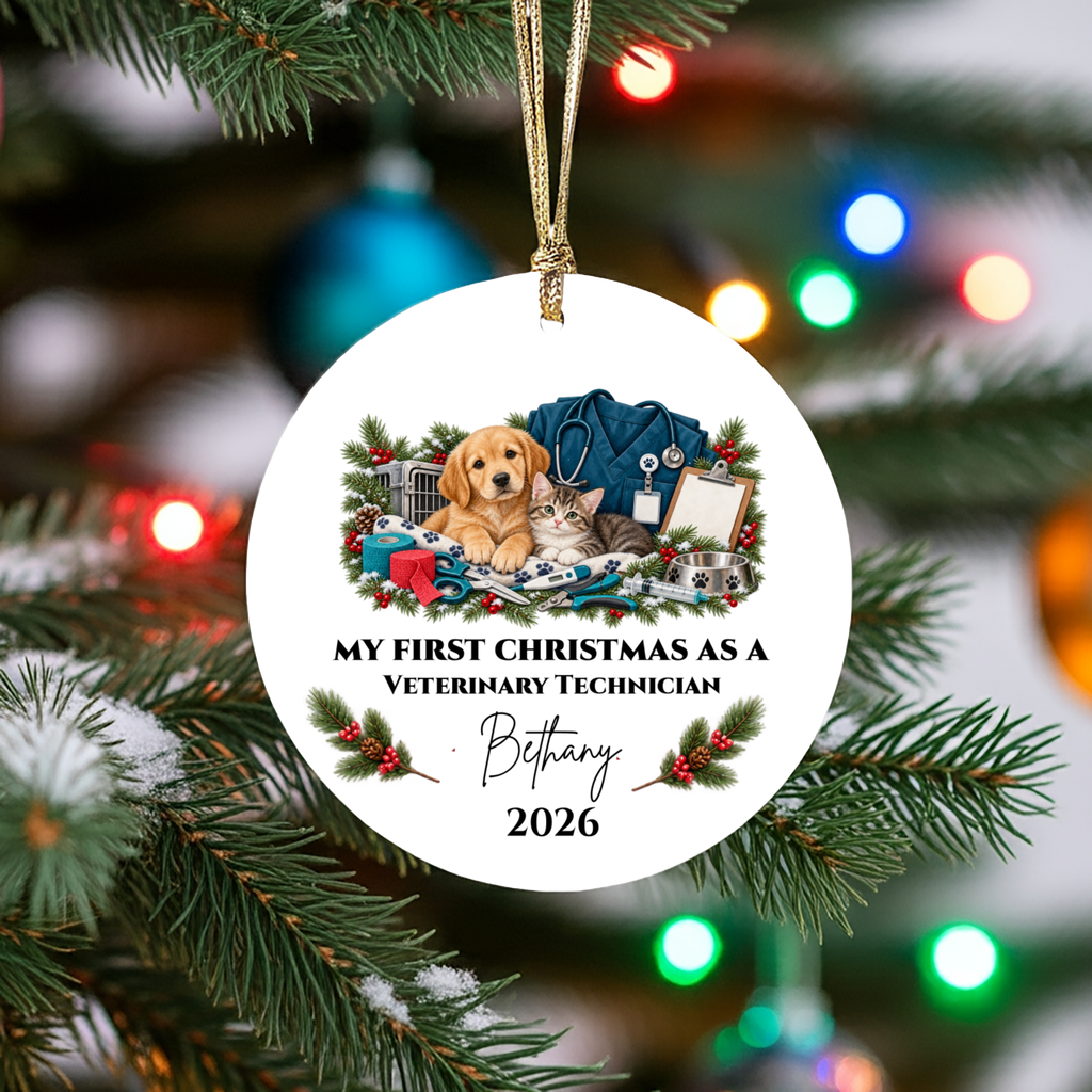 Personalized Veterinarian Christmas Ornament, Vet Tech Gift, First Christmas as a Vet, Veterinary Graduation Gift, Custom Name Year - Mallard Moon
