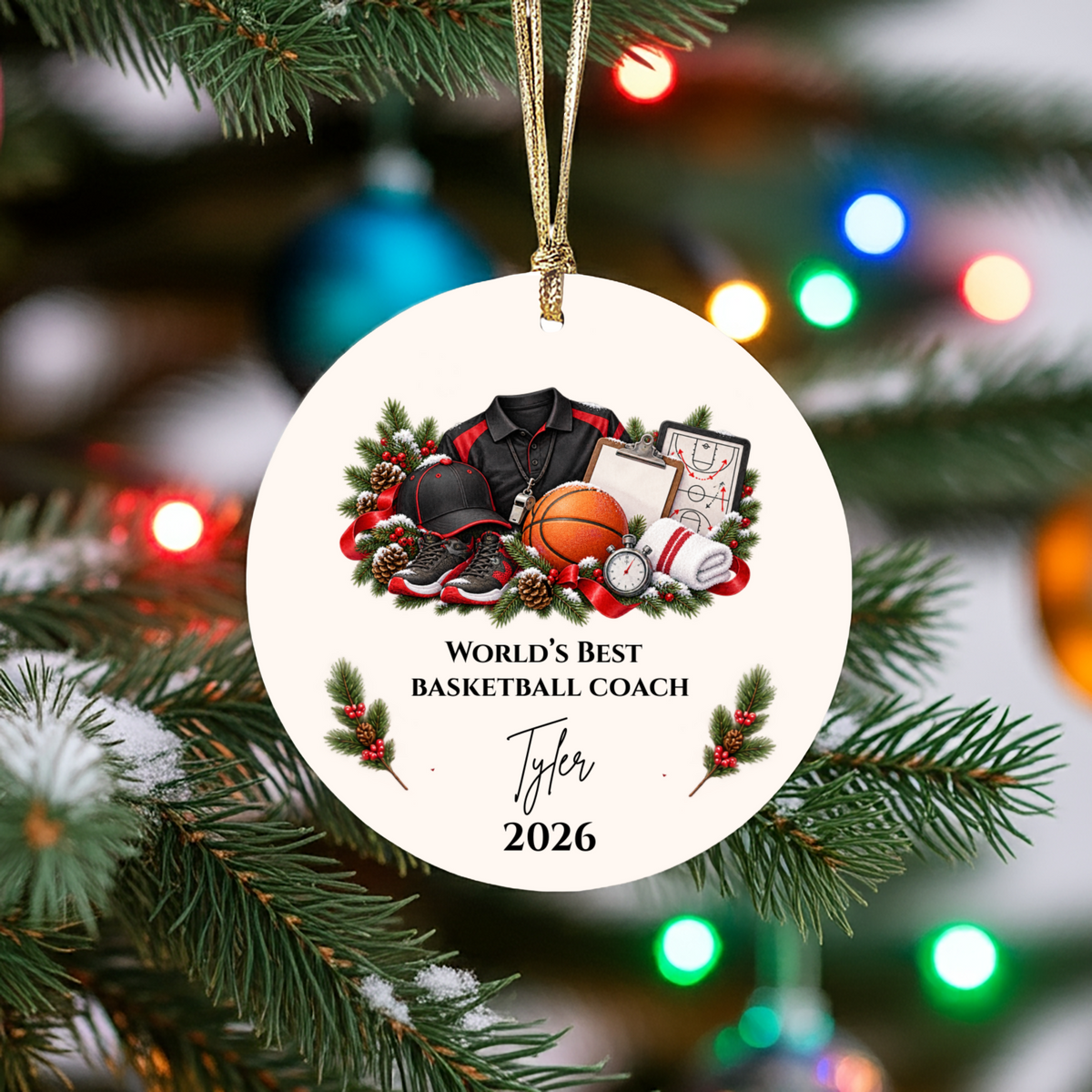 Personalized Basketball Coach Ornament, Basketball Coach Christmas Gift for Men Women, Custom Name Year, Coach Appreciation Gift