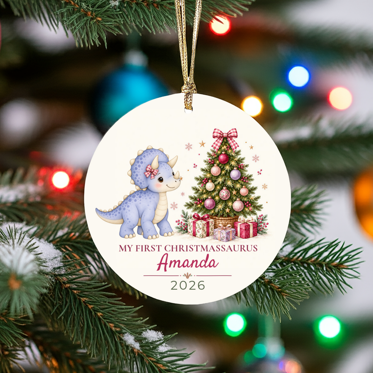 Dinosaur Personalized Christmas Ornament, Baby 1st 2nd 3rd Christmas, Custom Name Year, Cute Christmassaurus Gift