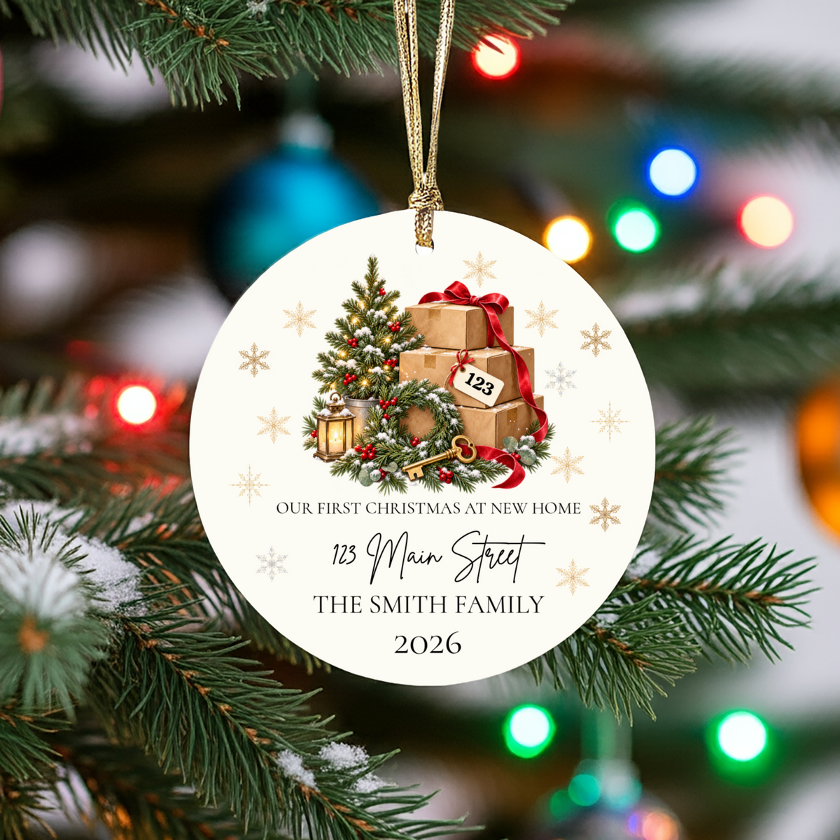 Personalized First Christmas in New Home Ornament, Custom Address Christmas Decoration, Moving Boxes Ornament, New Homeowner Housewarming Gift