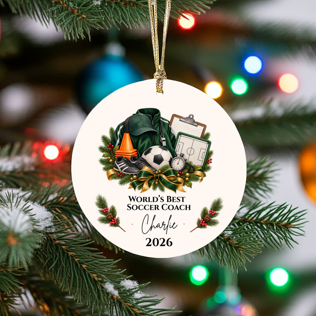 Personalized Soccer Coach Ornament, Custom Football Coach Christmas Gift, Coach Appreciation Gift for Men Women, Name Year Keepsake