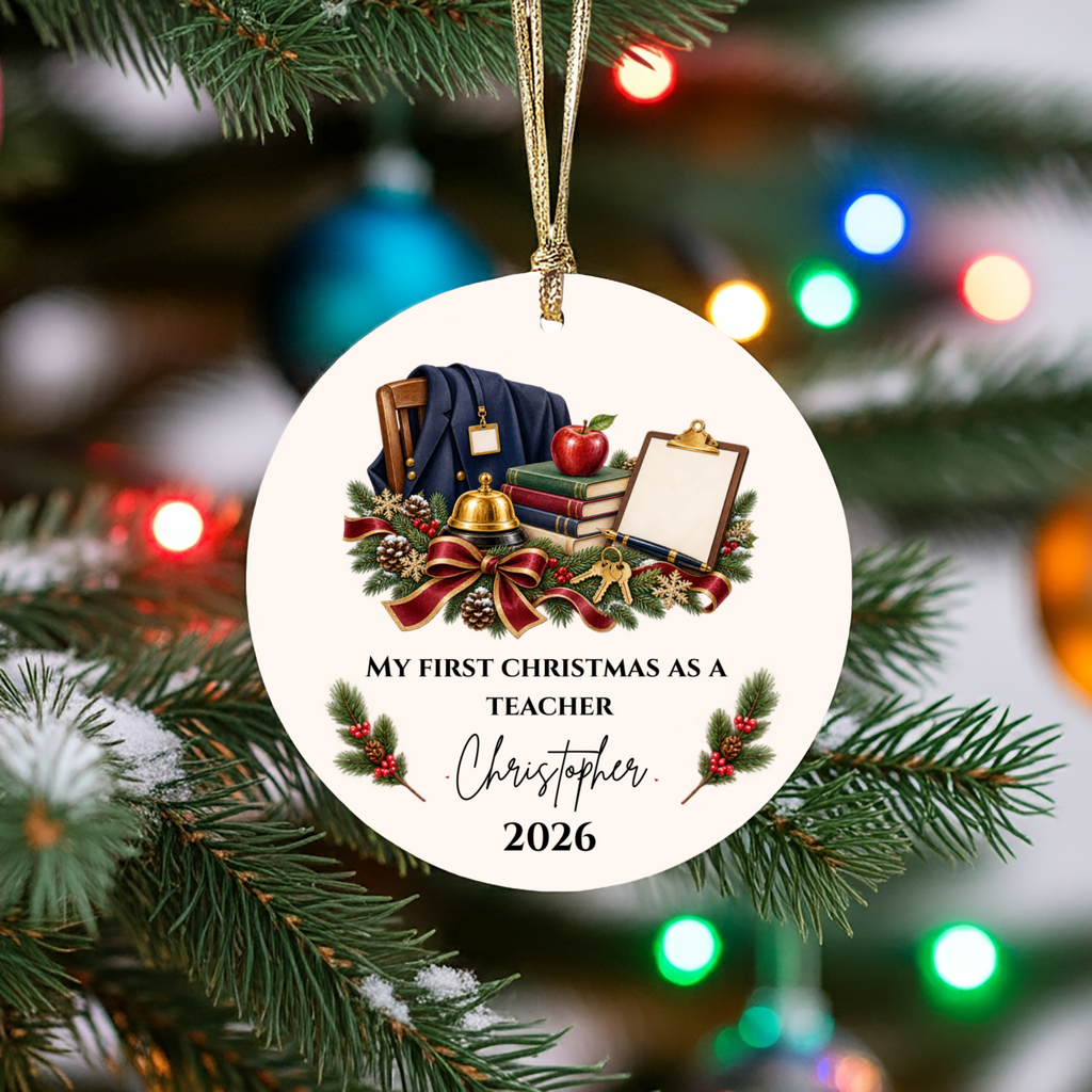 Personalized Teacher Christmas Ornament, First Christmas as a Teacher Gift, Custom Teacher Name Ornament, Teacher Appreciation Keepsake
