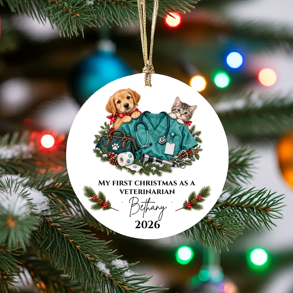 Personalized Veterinarian Christmas Ornament, Vet Tech Gift, First Christmas as a Vet, Veterinary Graduation Gift, Custom Name Year - Mallard Moon
