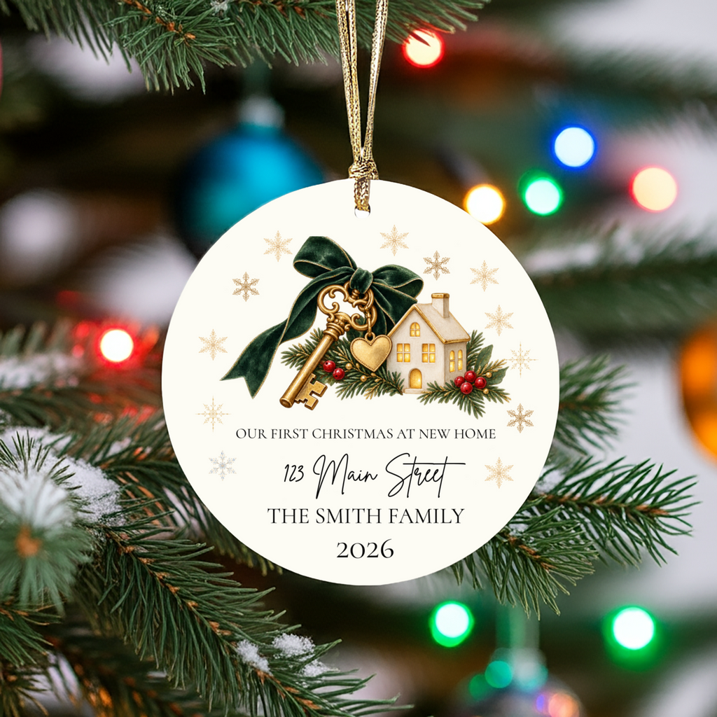Personalized First Christmas in New Home Ornament, Custom House Key Christmas Decoration, New Homeowner Gift, Housewarming Keepsake