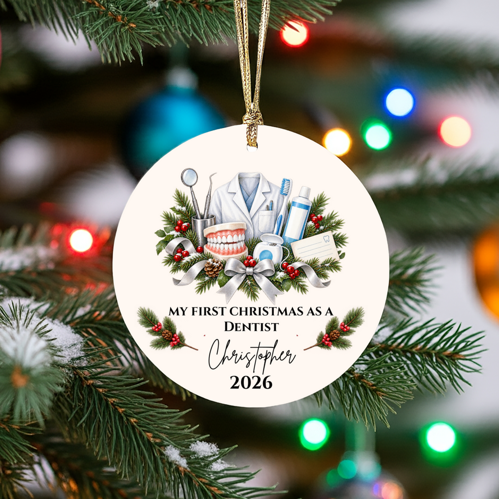 Personalized Dentist Christmas Ornament, First Christmas as a Dentist, Dental School Graduation Gift, Custom Dentist Name Ornament