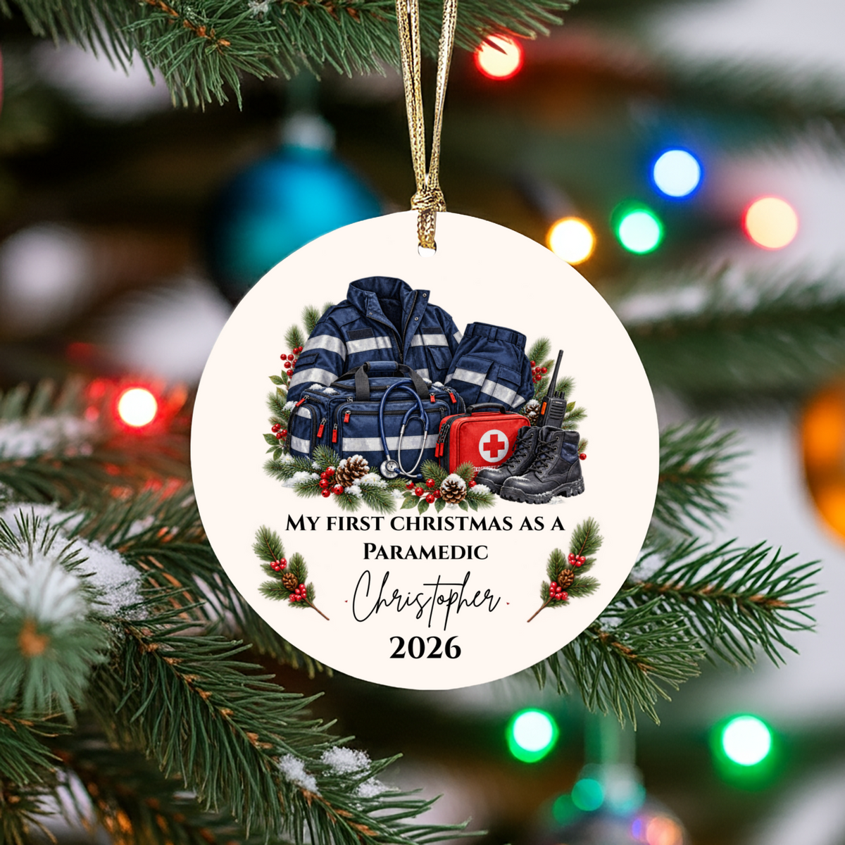 Personalized Paramedic Christmas Ornament, Custom EMT Gift, First Christmas as a Paramedic, EMS First Responder Appreciation Keepsake