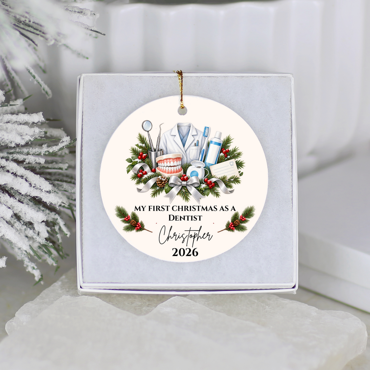 Personalized Dentist Christmas Ornament, First Christmas as a Dentist, Dental School Graduation Gift, Custom Dentist Name Ornament