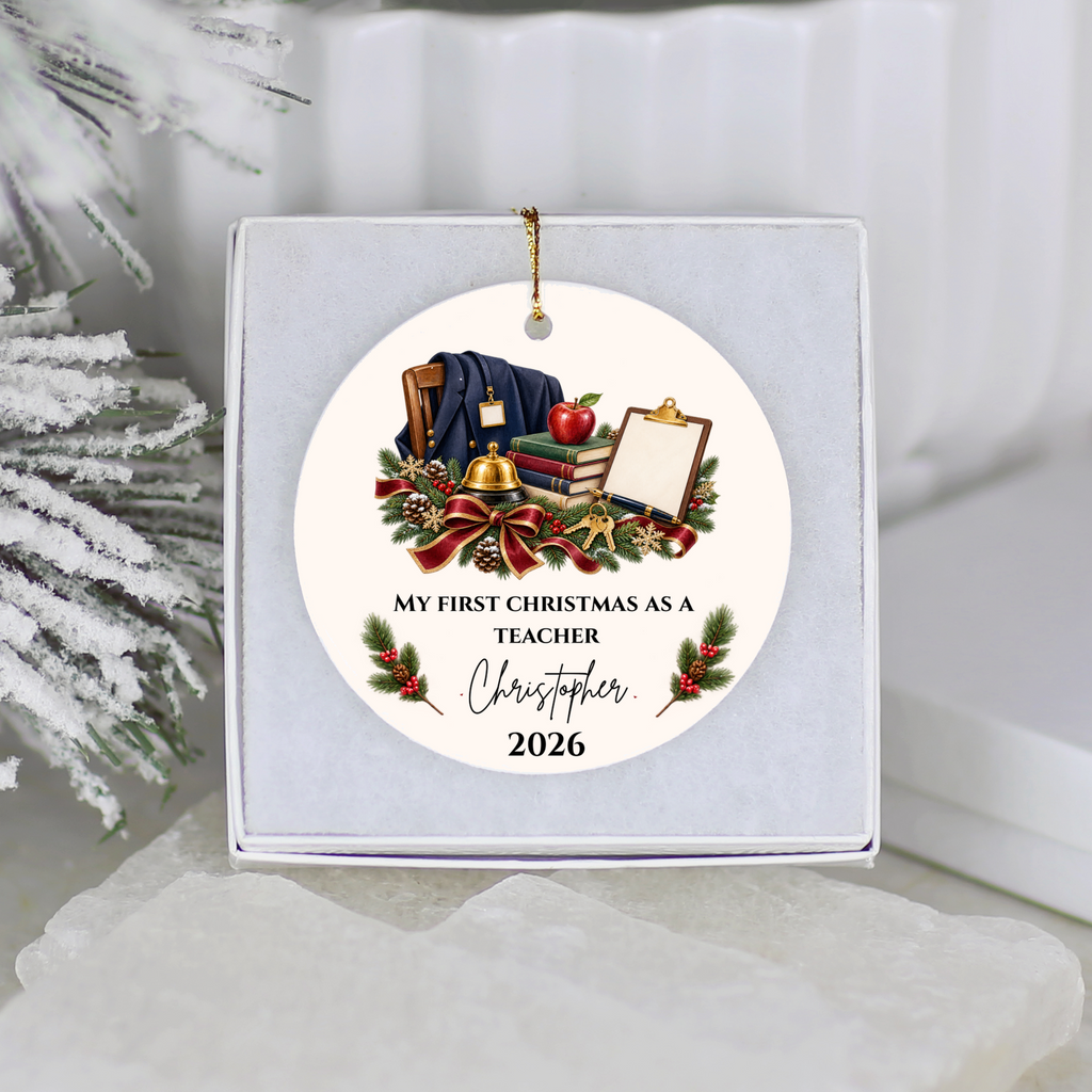 Personalized Teacher Christmas Ornament, First Christmas as a Teacher Gift, Custom Teacher Name Ornament, Teacher Appreciation Keepsake