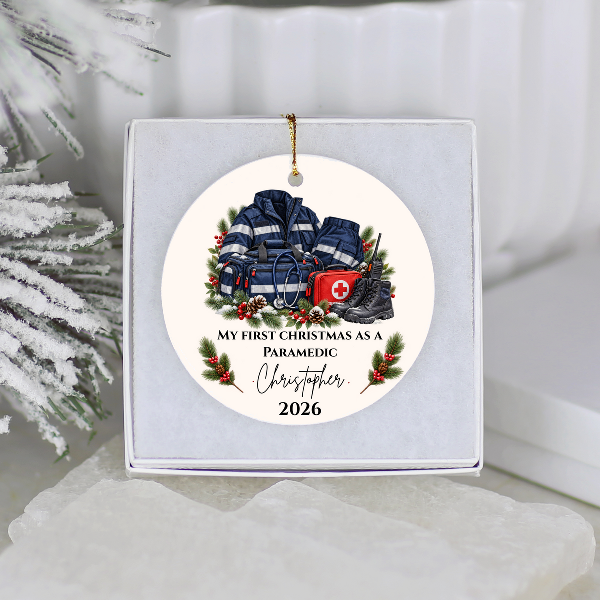 Personalized Paramedic Christmas Ornament, Custom EMT Gift, First Christmas as a Paramedic, EMS First Responder Appreciation Keepsake