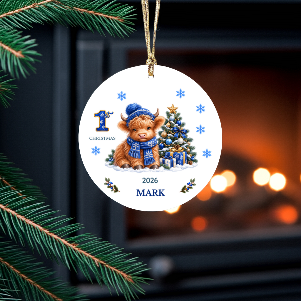 Personalized Christmas Ornament – 1st Christmas 2026 Custom Name Keepsake, 3 Inch Ceramic Holiday Decor
