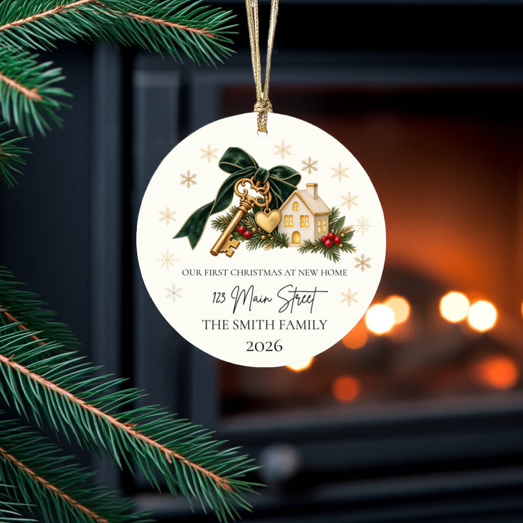 Personalized First Christmas in New Home Ornament, Custom House Key Christmas Decoration, New Homeowner Gift, Housewarming Keepsake