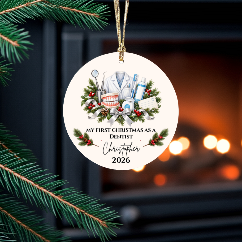 Personalized Dentist Christmas Ornament, First Christmas as a Dentist, Dental School Graduation Gift, Custom Dentist Name Ornament