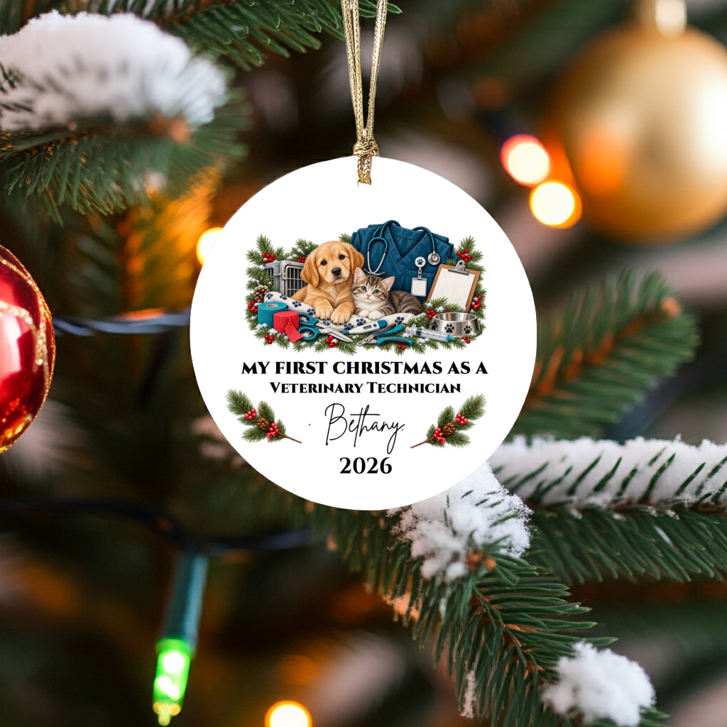 Personalized Veterinarian Christmas Ornament, Vet Tech Gift, First Christmas as a Vet, Veterinary Graduation Gift, Custom Name Year - Mallard Moon