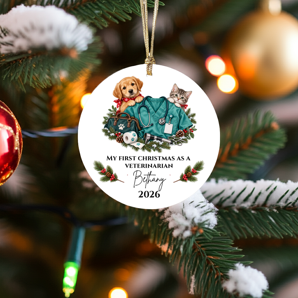 Personalized Veterinarian Christmas Ornament, Vet Tech Gift, First Christmas as a Vet, Veterinary Graduation Gift, Custom Name Year - Mallard Moon