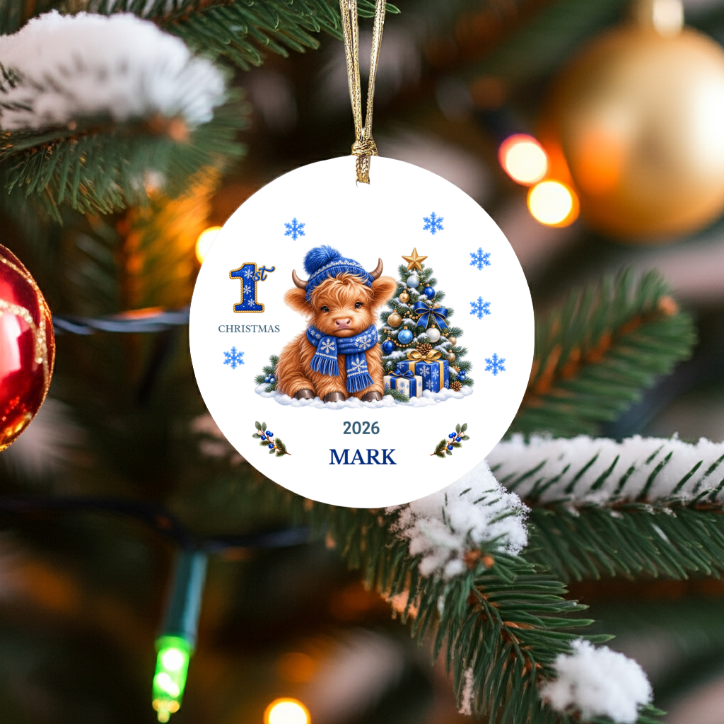 Personalized Christmas Ornament – 1st Christmas 2026 Custom Name Keepsake, 3 Inch Ceramic Holiday Decor
