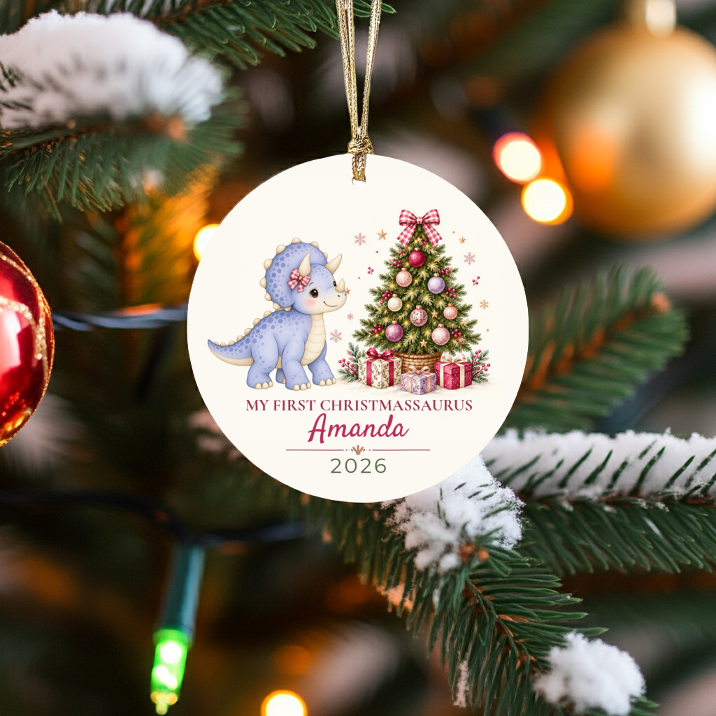 Dinosaur Personalized Christmas Ornament, Baby 1st 2nd 3rd Christmas, Custom Name Year, Cute Christmassaurus Gift