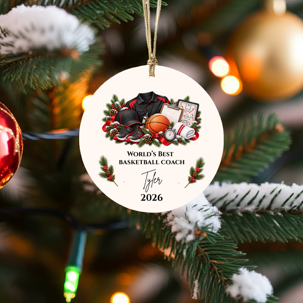 Personalized Basketball Coach Ornament, Basketball Coach Christmas Gift for Men Women, Custom Name Year, Coach Appreciation Gift