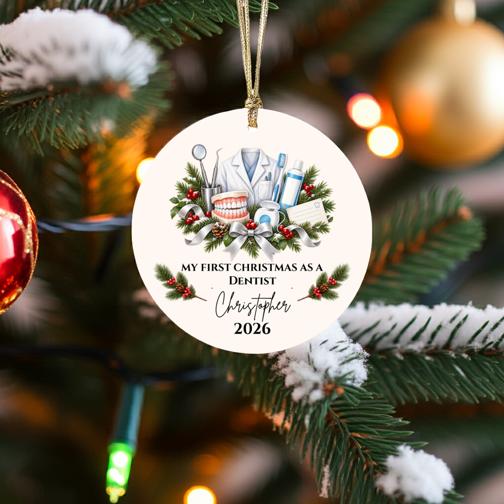 Personalized Dentist Christmas Ornament, First Christmas as a Dentist, Dental School Graduation Gift, Custom Dentist Name Ornament