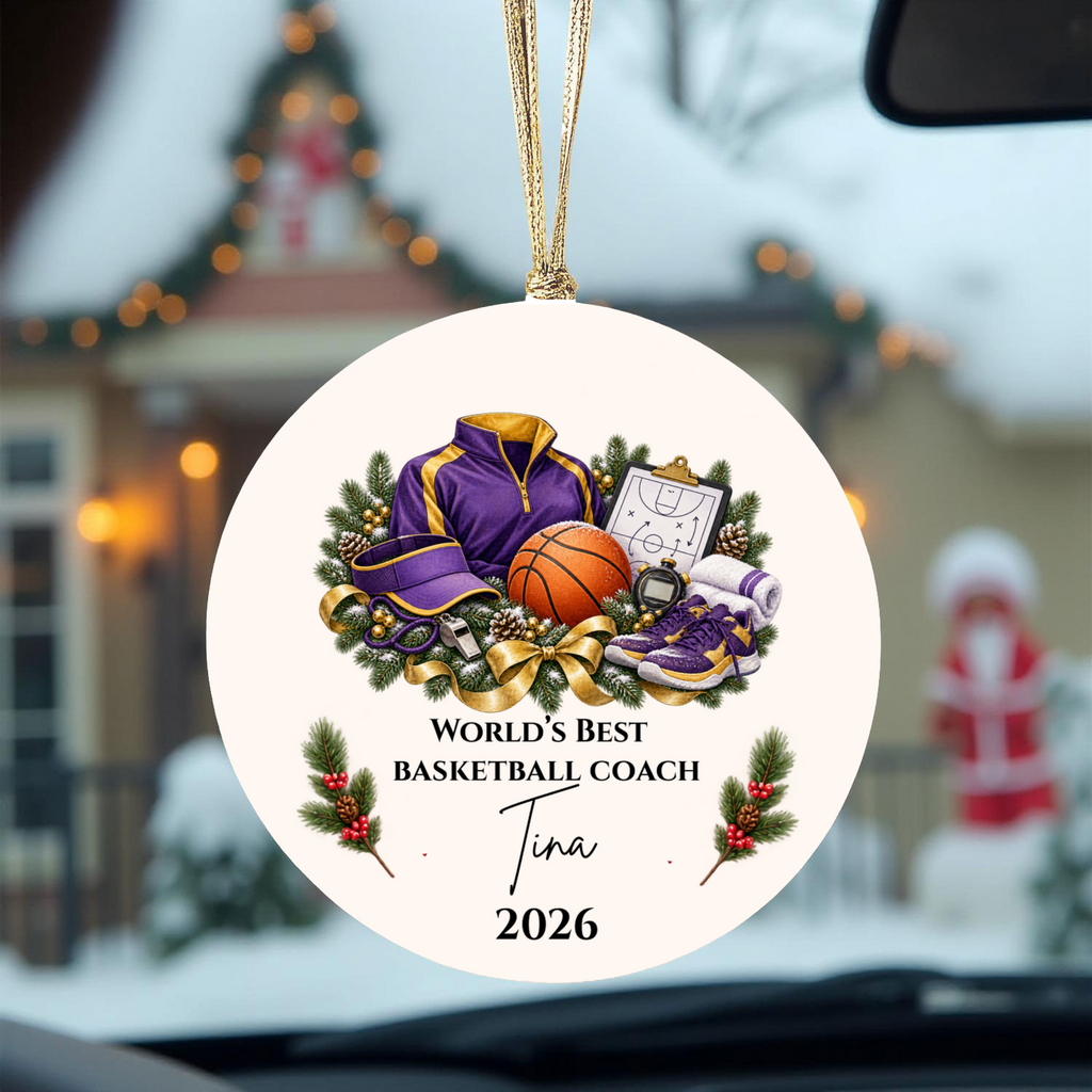 Personalized Basketball Coach Ornament, Basketball Coach Christmas Gift for Men Women, Custom Name Year, Coach Appreciation Gift