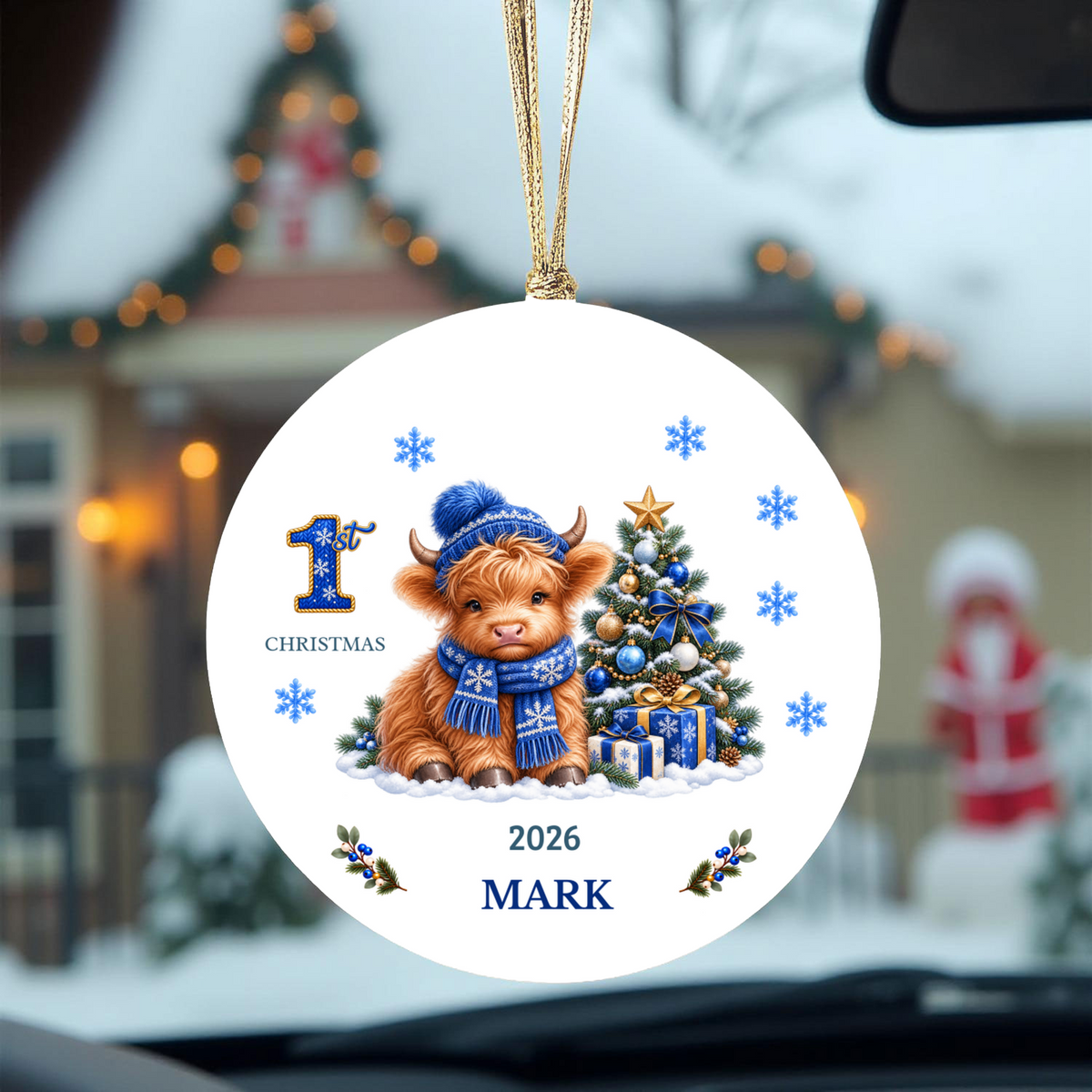 Personalized Christmas Ornament – 1st Christmas 2026 Custom Name Keepsake, 3 Inch Ceramic Holiday Decor
