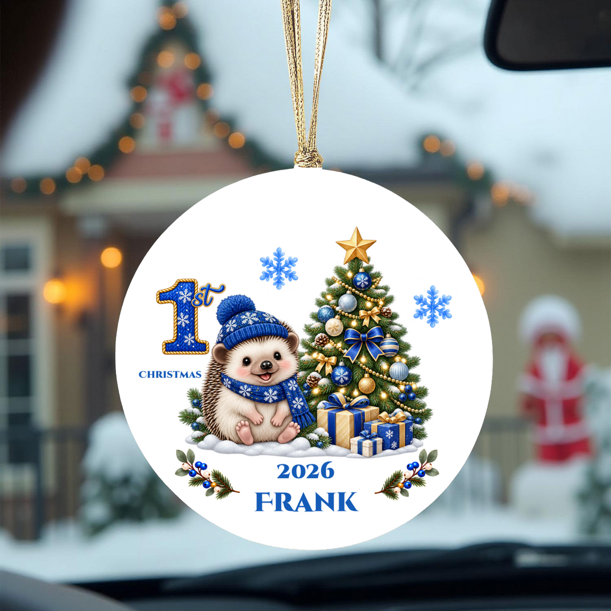 Hedgehog Baby Personalized Christmas Ornament, Baby's 1st 2nd 3rd Christmas, Custom Name Year Ceramic Keepsake