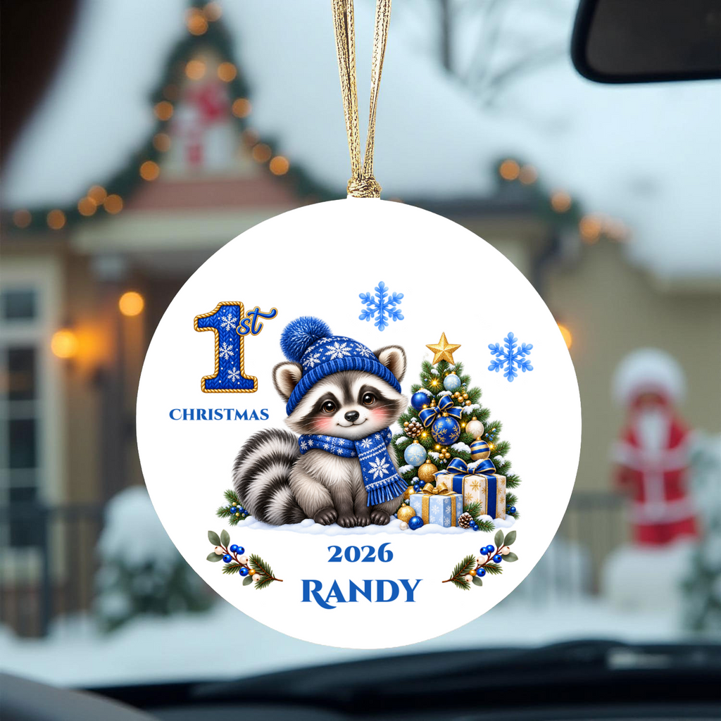 Raccoon Holiday Decor, Baby's First, Second, Third Christmas Ornament, Holiday Decor, Ceramic Tree Decoration 3 Inch
