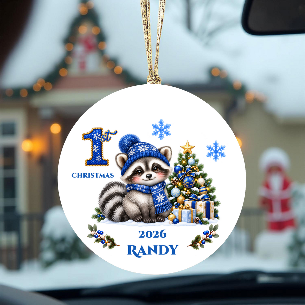 Raccoon Holiday Decor, Baby's First, Second, Third Christmas Ornament, Holiday Decor, Ceramic Tree Decoration 3 Inch