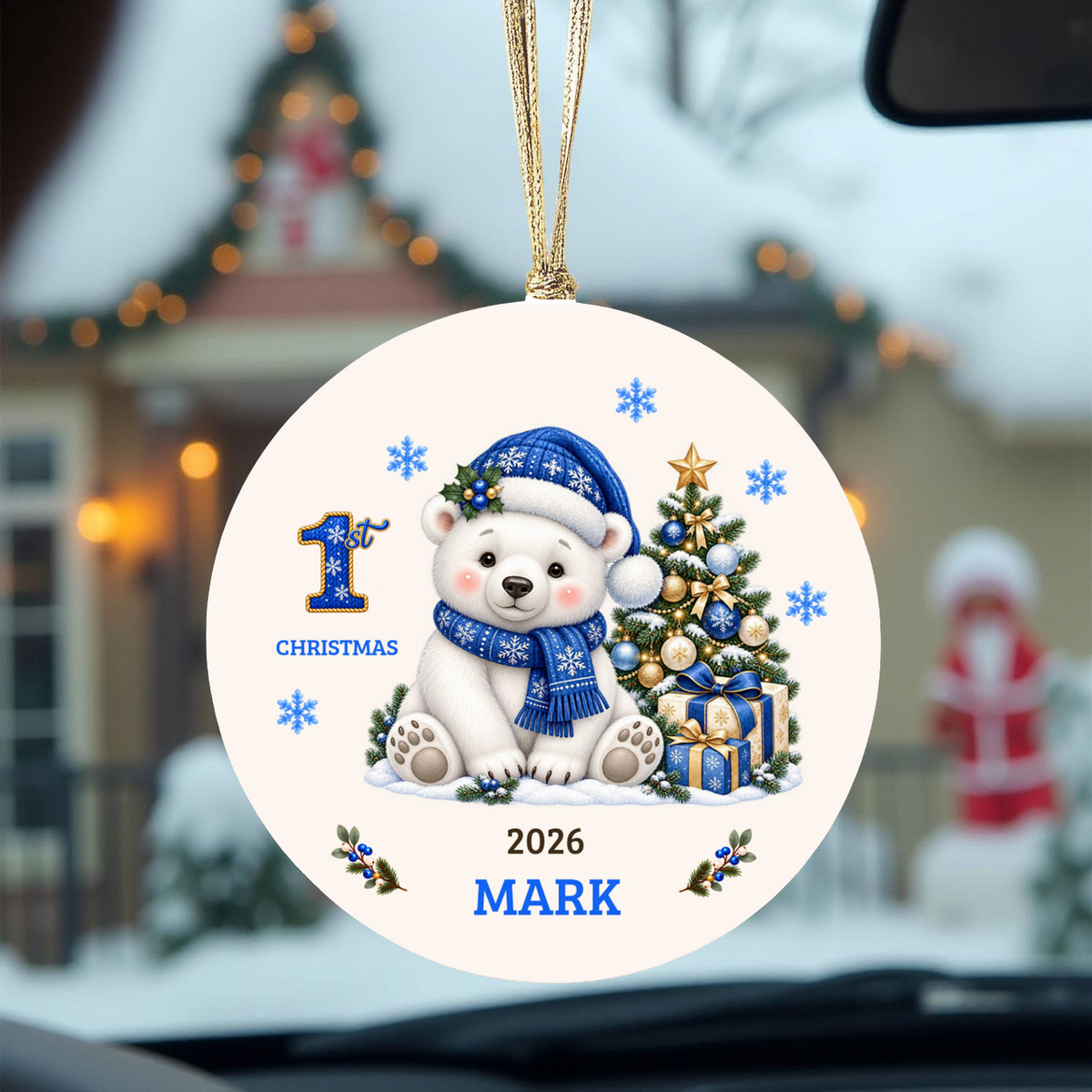 Personalized Baby Polar Bear Christmas Ornament, Baby's First Christmas, 1st–10th Christmas Keepsake, Custom Name and Year, Pink or Blue