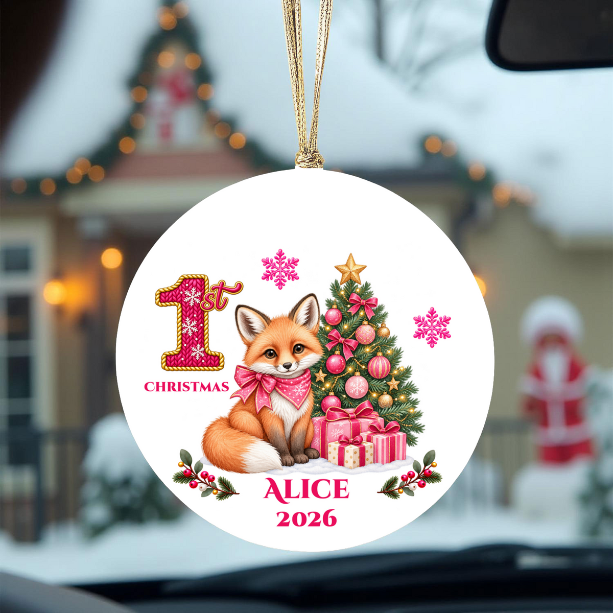 Fox Baby Personalized Christmas Ornament, Baby's 1st 2nd 3rd Christmas, Custom Name Year Ceramic Keepsake