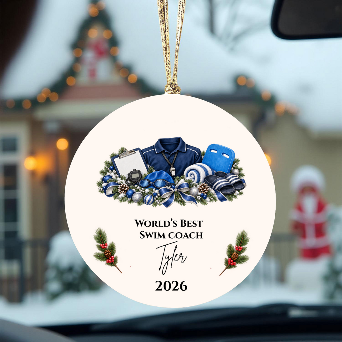 Personalized Swim Coach Ornament, Swimming Coach Christmas Gift, Custom Coach Appreciation Keepsake, Swim Team Gift, Name and Year