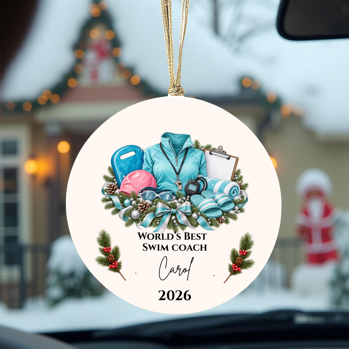 Personalized Swim Coach Ornament, Swimming Coach Christmas Gift, Custom Coach Appreciation Keepsake, Swim Team Gift, Name and Year