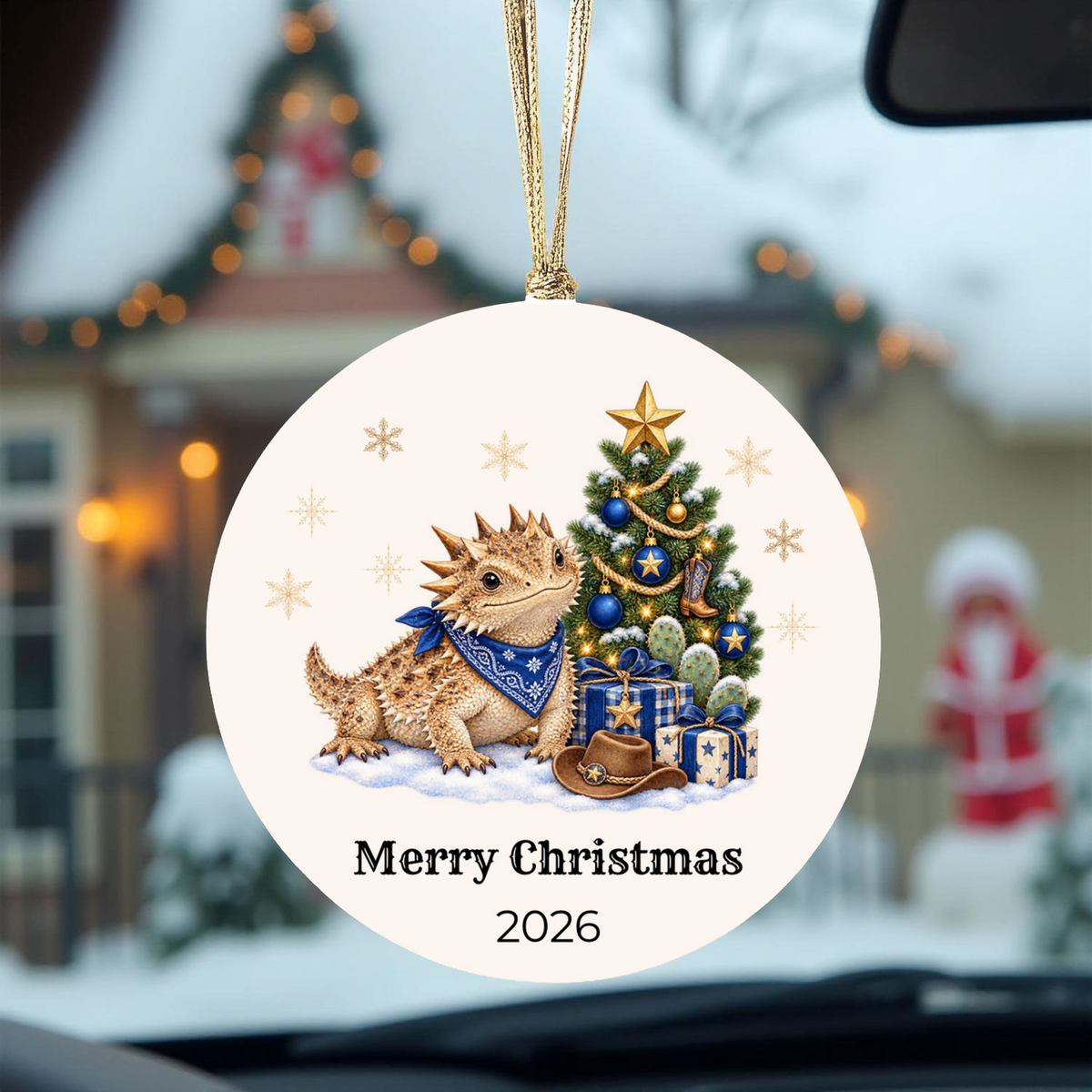 Personalized Horny Toad Christmas Ornament, Texas Horned Lizard, Western Cowboy Cowgirl Decor, Blue or Pink, Custom Name Year Gift