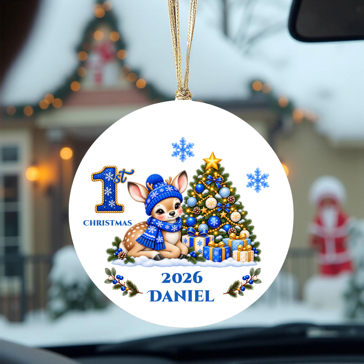 Fawn Baby Personalized Christmas Ornament, Baby's 1st 2nd 3rd Christmas, Custom Name Year Ceramic Keepsake, Boy or Girl Gift